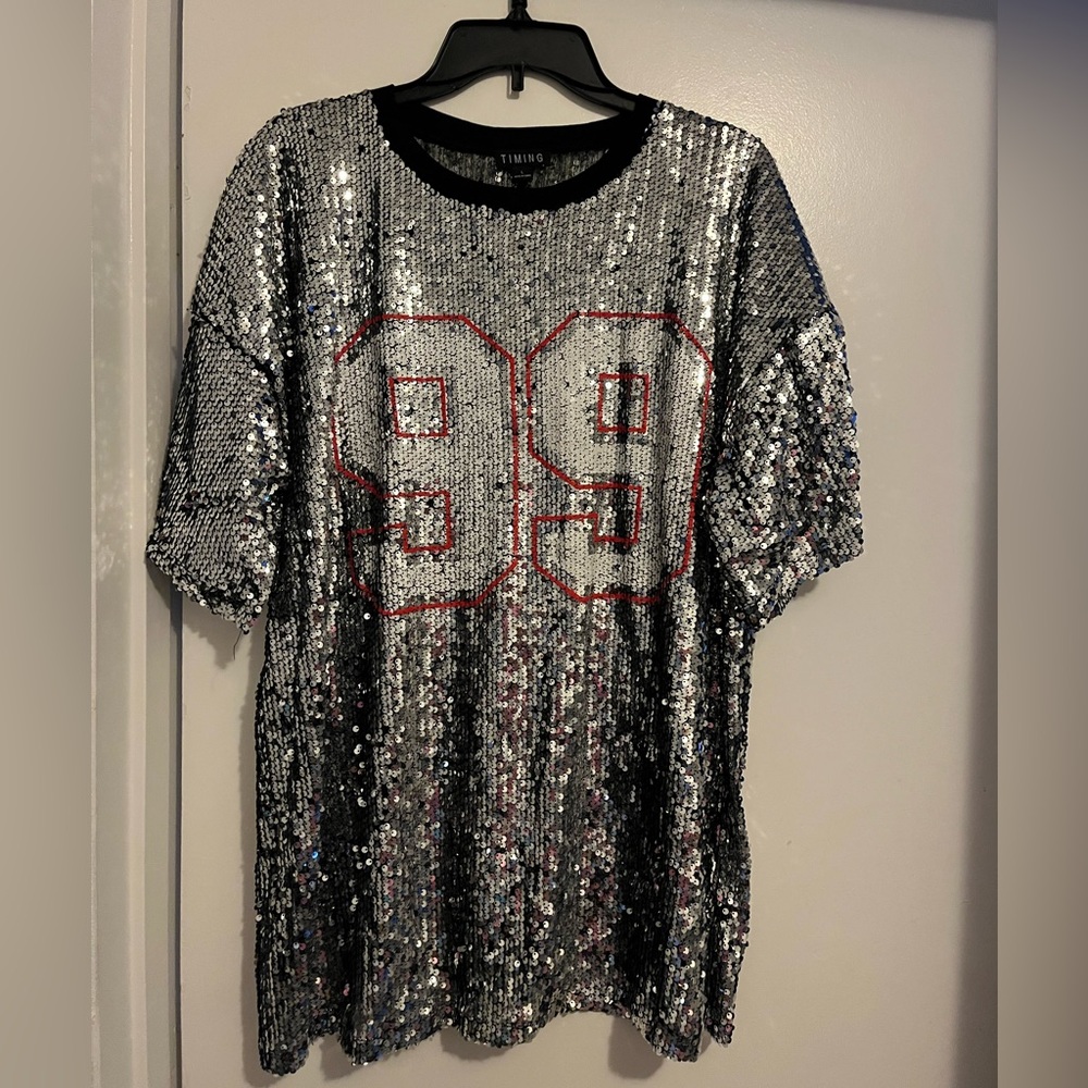 Brand New Wore Once Sequins Football Top Perfect for Super Bowl Size L